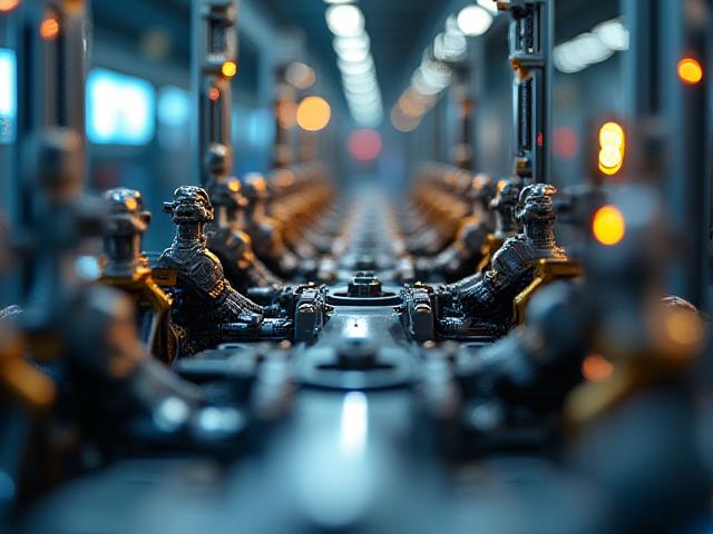 Close up of high-tech automotive components on a manufacturing line